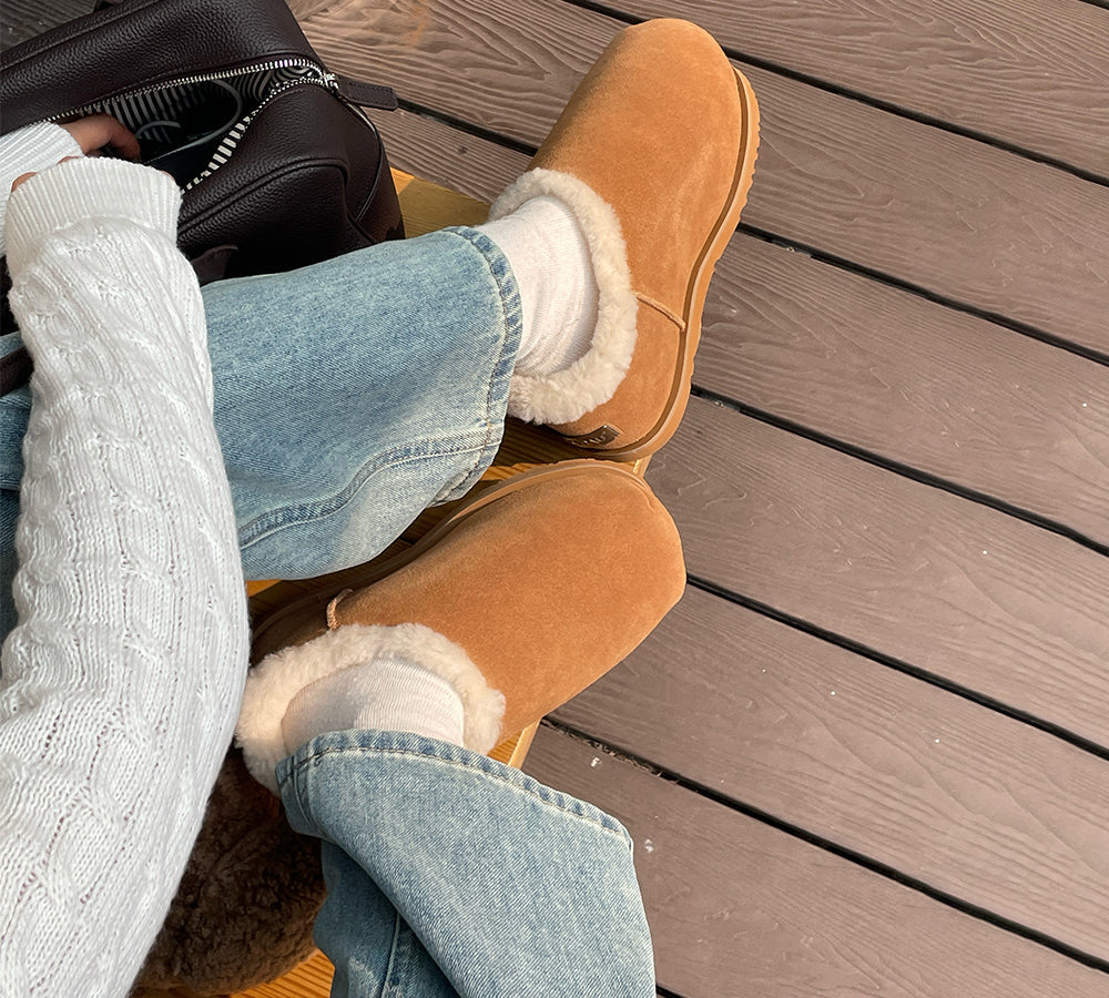 UGG EVERAU® UGG Slippers Sheepskin Wool Chunky Ankle Euro Loaf Pablo