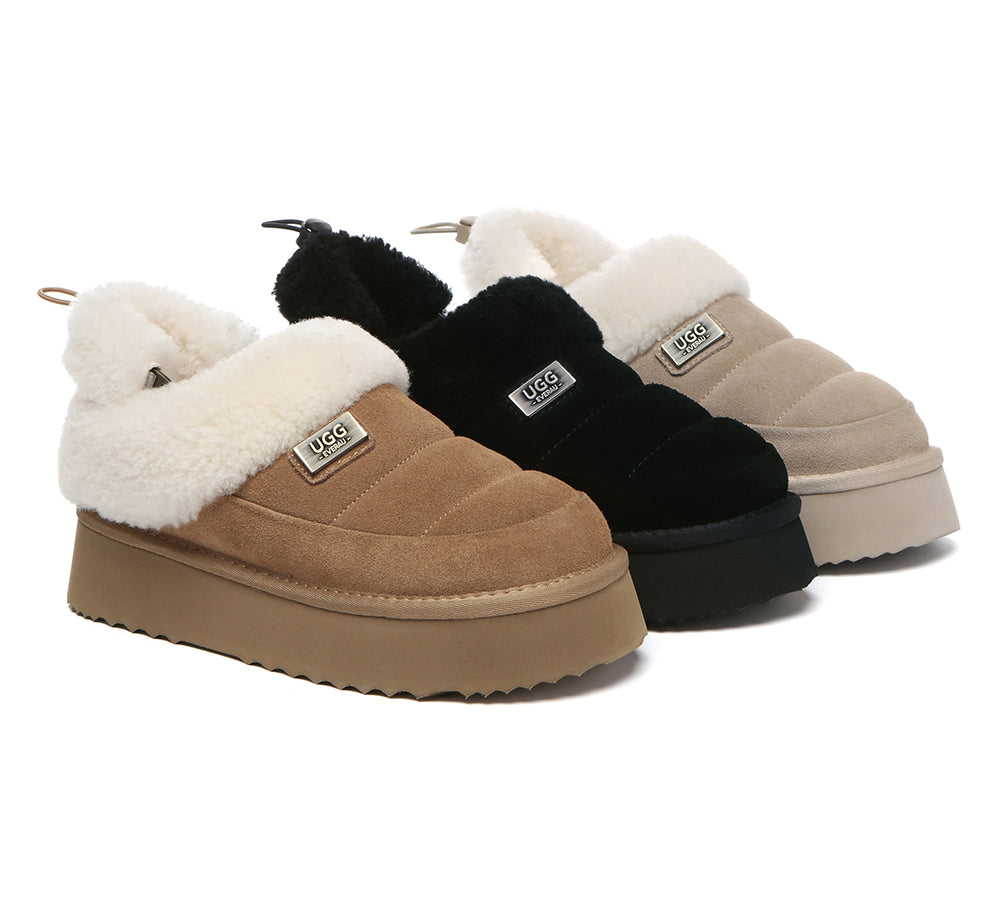 UGG EVERAU® 2-Way Style UGG Slippers Women Removable Wool Strap Drawstring Slingback Platform Paige