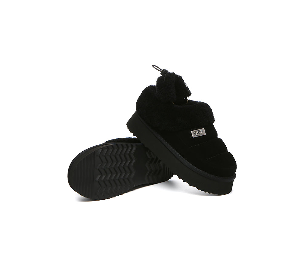UGG EVERAU® 2-Way Style UGG Slippers Women Removable Wool Strap Drawstring Slingback Platform Paige