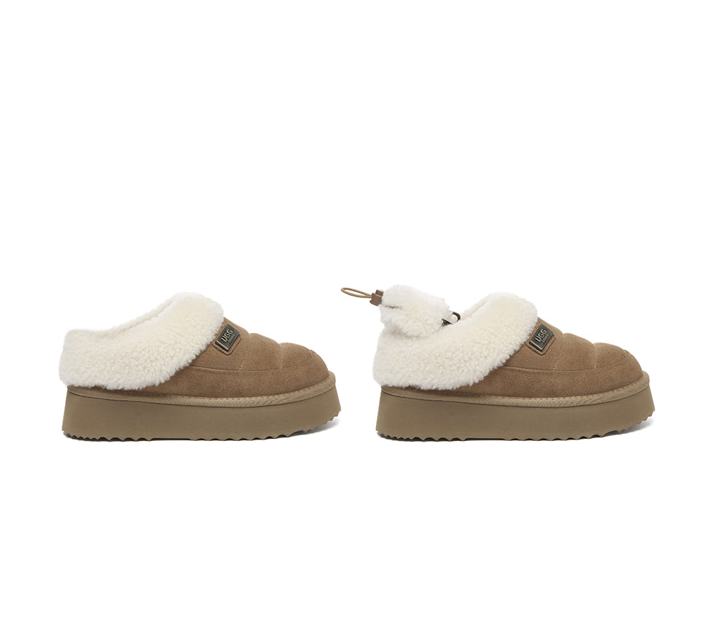 UGG EVERAU® 2-Way Style UGG Slippers Women Removable Wool Strap Drawstring Slingback Platform Paige