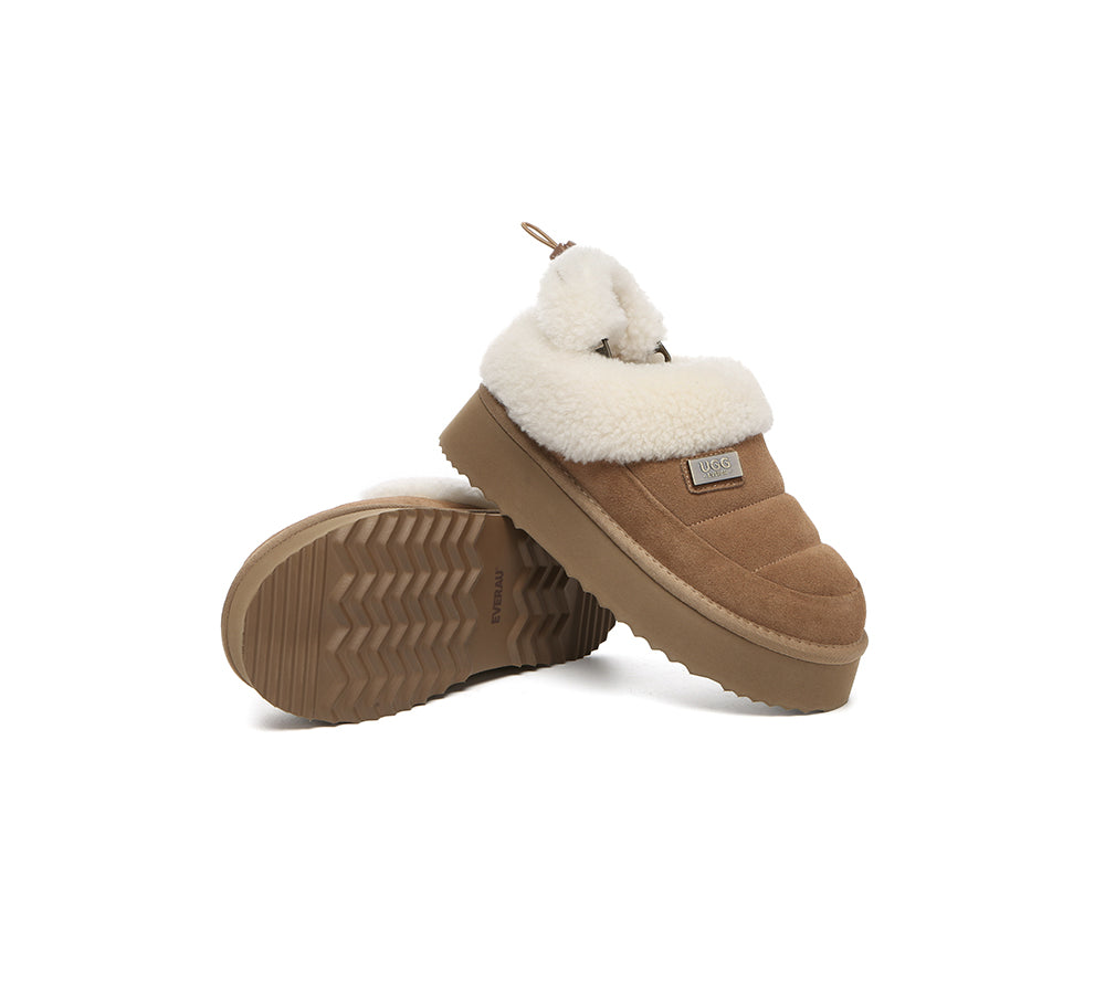 UGG EVERAU® 2-Way Style UGG Slippers Women Removable Wool Strap Drawstring Slingback Platform Paige