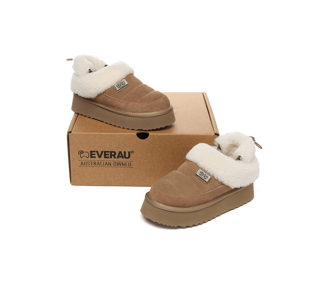 UGG EVERAU® 2-Way Style UGG Slippers Women Removable Wool Strap Drawstring Slingback Platform Paige