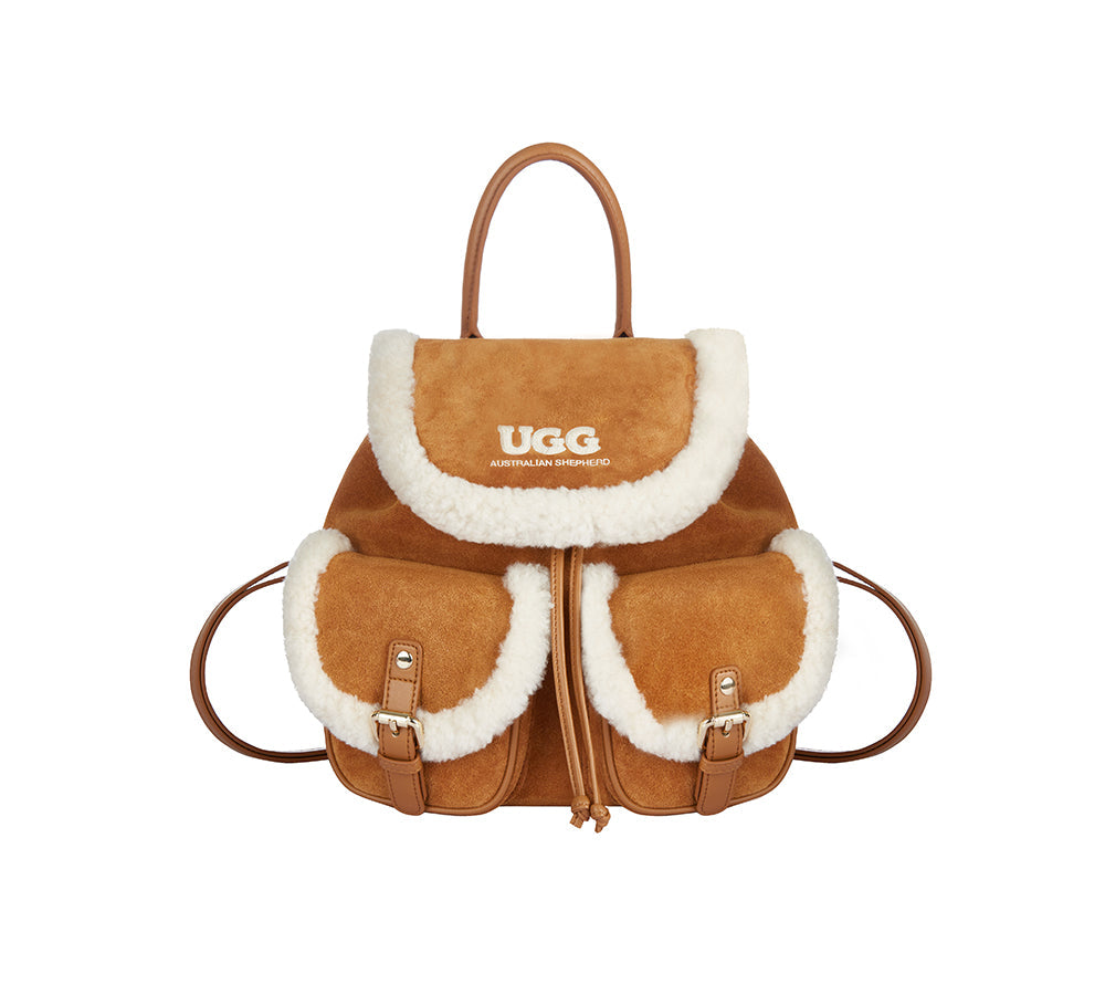 AUSTRALIAN SHEPHERD® Women Fluffy Wool Adjustable Strap Drawstring Charlie Backpack