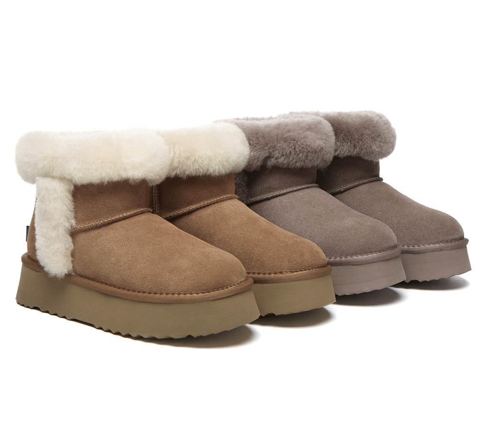 UGG EVERAU® UGG Boots Women Sheepskin Wool Shearling Lined Mini Platform Kazzi