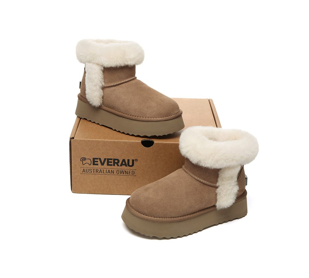 UGG EVERAU® UGG Boots Women Sheepskin Wool Shearling Lined Mini Platform Kazzi
