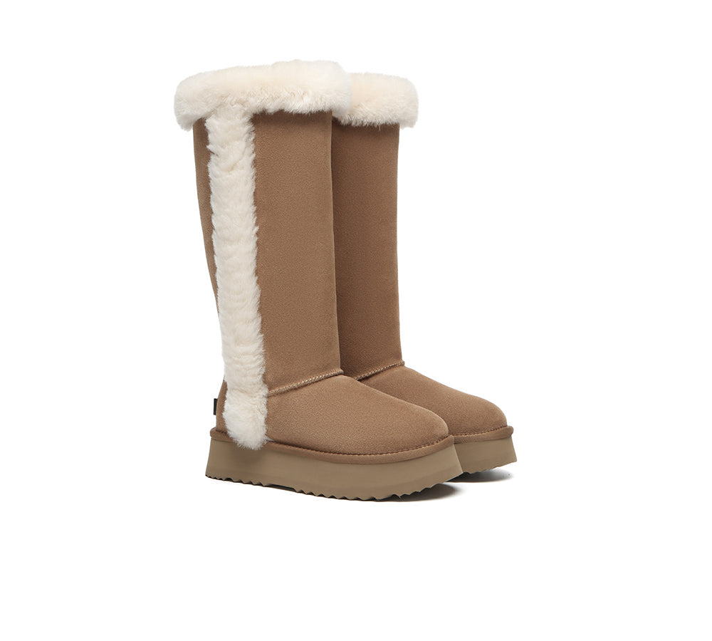 UGG EVERAU® UGG Boots Women Sheepskin Wool Shearling Lined Tall Platform Kazzi