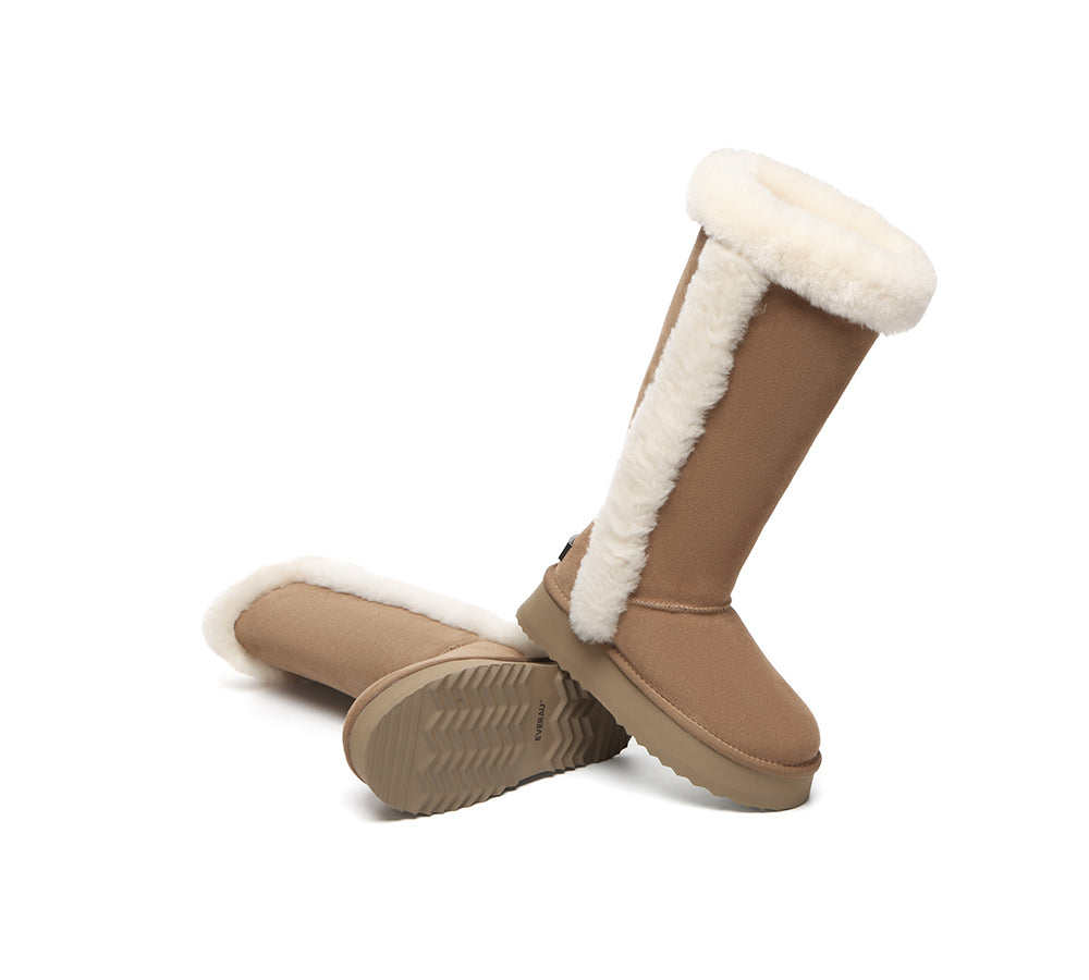 UGG EVERAU® UGG Boots Women Sheepskin Wool Shearling Lined Tall Platform Kazzi