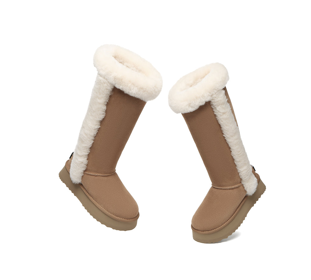 UGG EVERAU® UGG Boots Women Sheepskin Wool Shearling Lined Tall Platform Kazzi