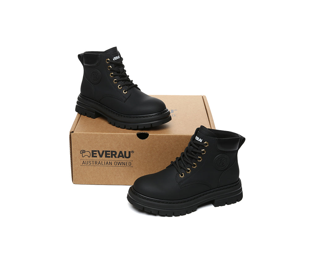 EVERAU® Women Leather Lace Up Chunky Boots Stephanie