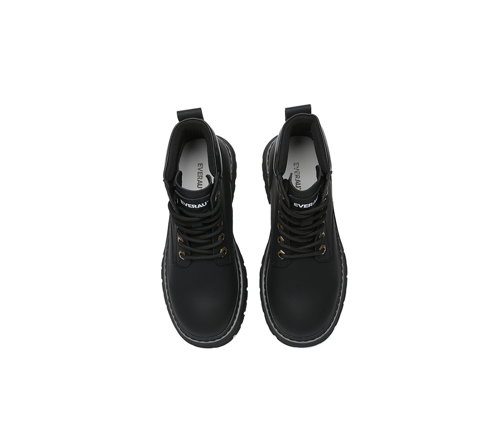 EVERAU® Women Leather Lace Up Chunky Boots Stephanie