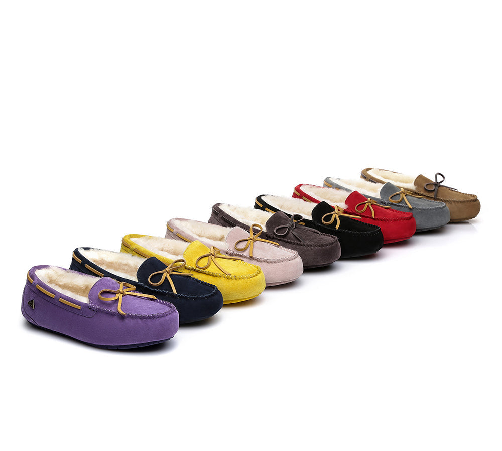 EVERAU® UGG Slippers Women Sheepskin Wool Bow Casual Miracle Moccasins