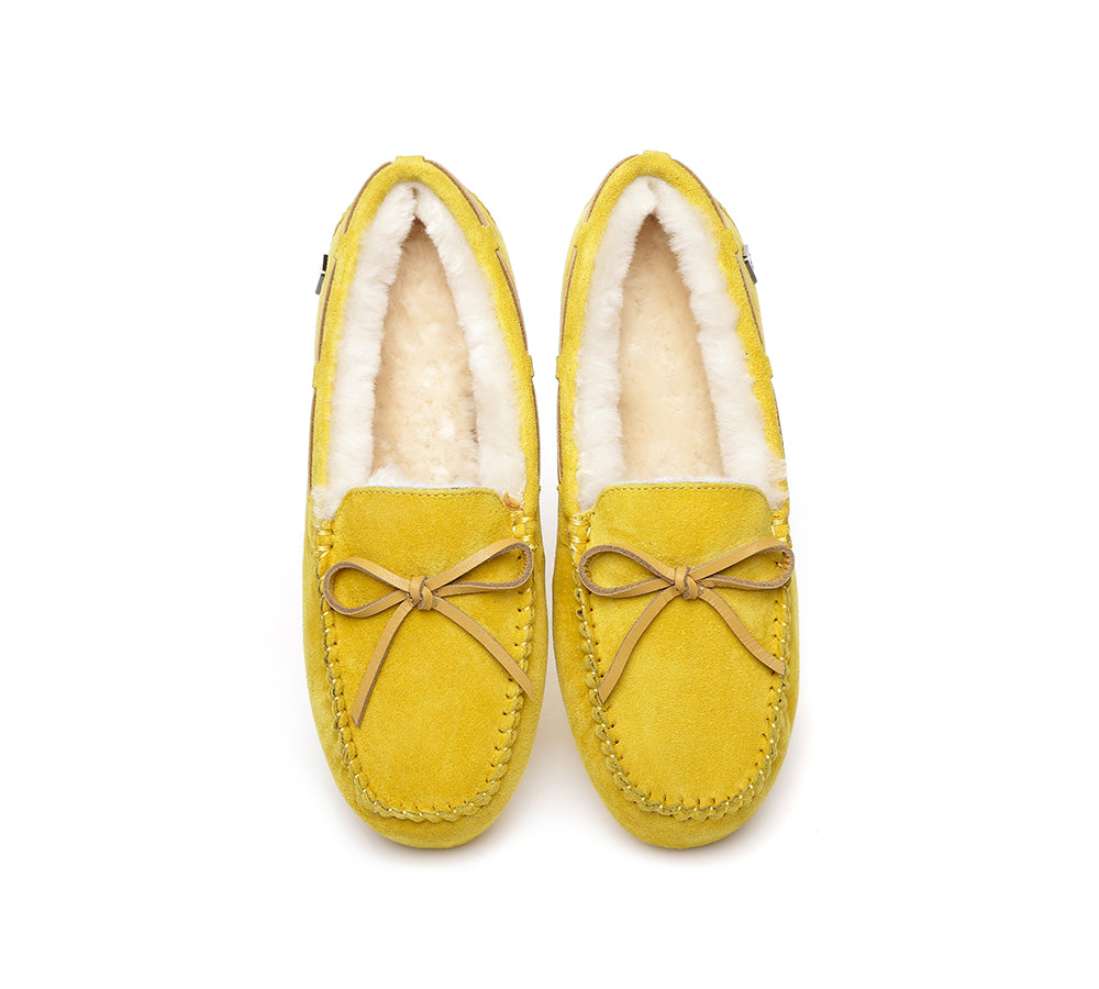 EVERAU® UGG Slippers Women Sheepskin Wool Bow Casual Miracle Moccasins