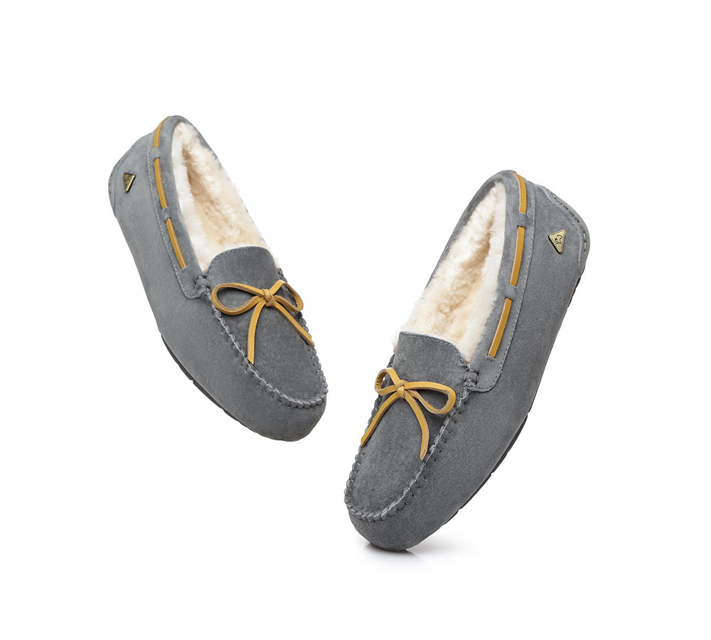 EVERAU® UGG Slippers Women Sheepskin Wool Bow Casual Miracle Moccasins