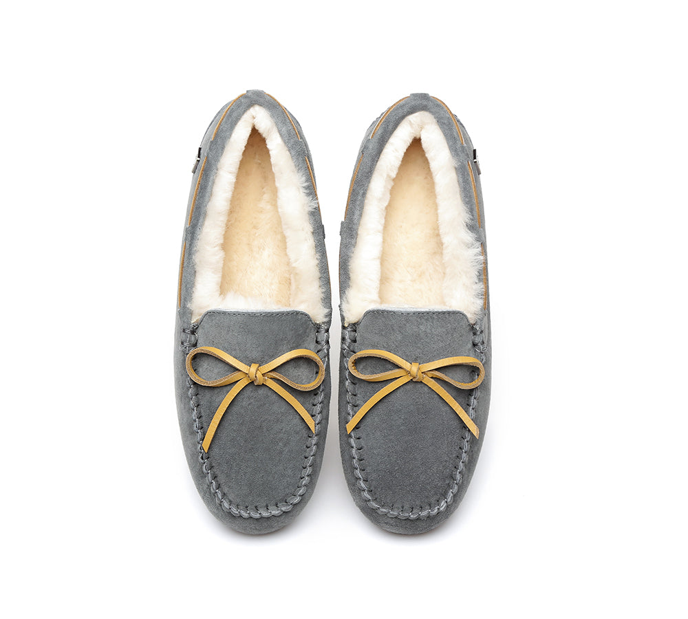EVERAU® UGG Slippers Women Sheepskin Wool Bow Casual Miracle Moccasins
