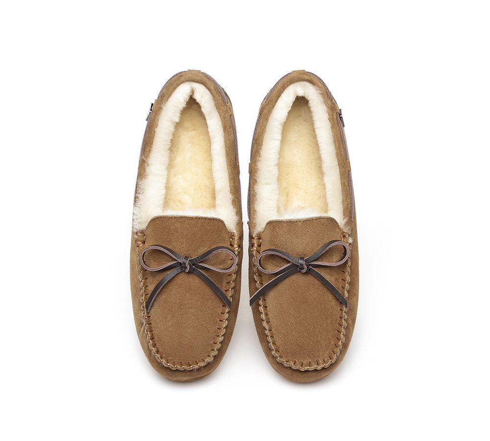 EVERAU® UGG Slippers Women Sheepskin Wool Bow Casual Miracle Moccasins