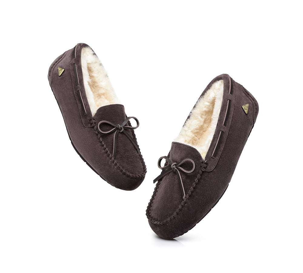 EVERAU® UGG Slippers Women Sheepskin Wool Bow Casual Miracle Moccasins