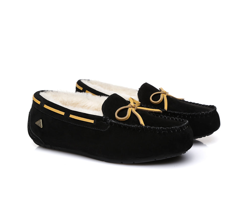 EVERAU® UGG Slippers Women Sheepskin Wool Bow Casual Miracle Moccasins