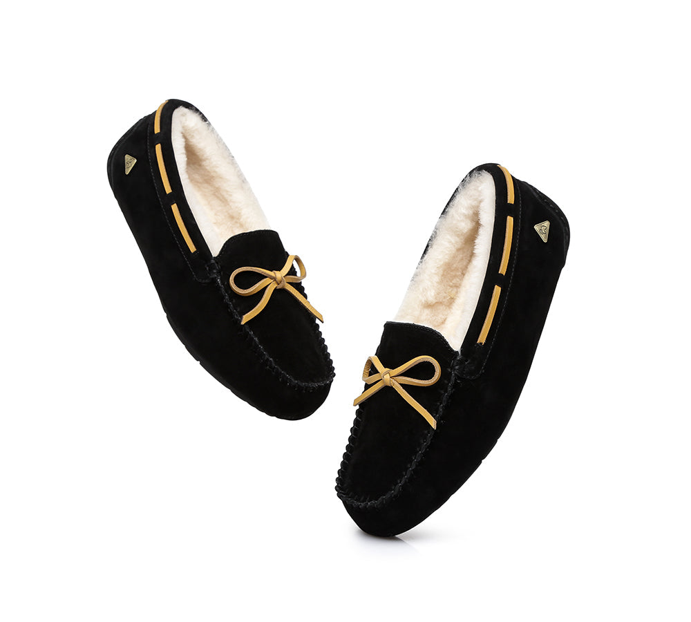 EVERAU® UGG Slippers Women Sheepskin Wool Bow Casual Miracle Moccasins