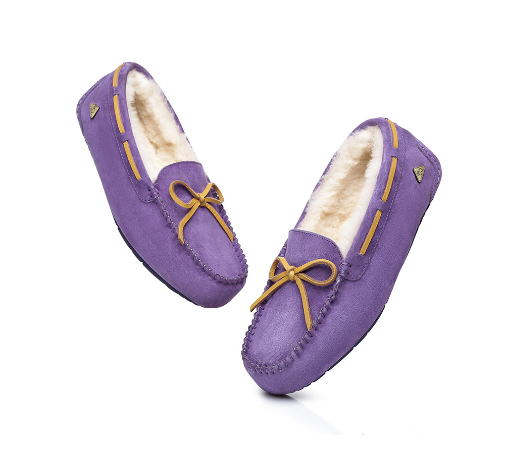 EVERAU® UGG Slippers Women Sheepskin Wool Bow Casual Miracle Moccasins