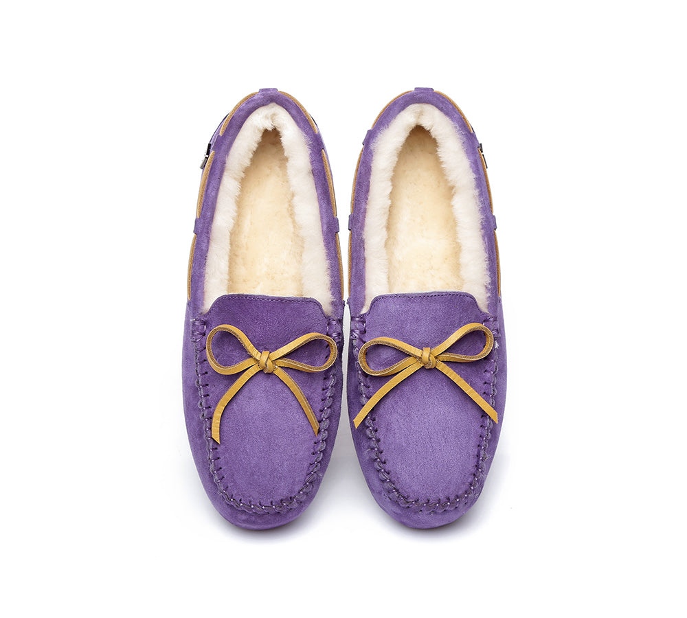 EVERAU® UGG Slippers Women Sheepskin Wool Bow Casual Miracle Moccasins