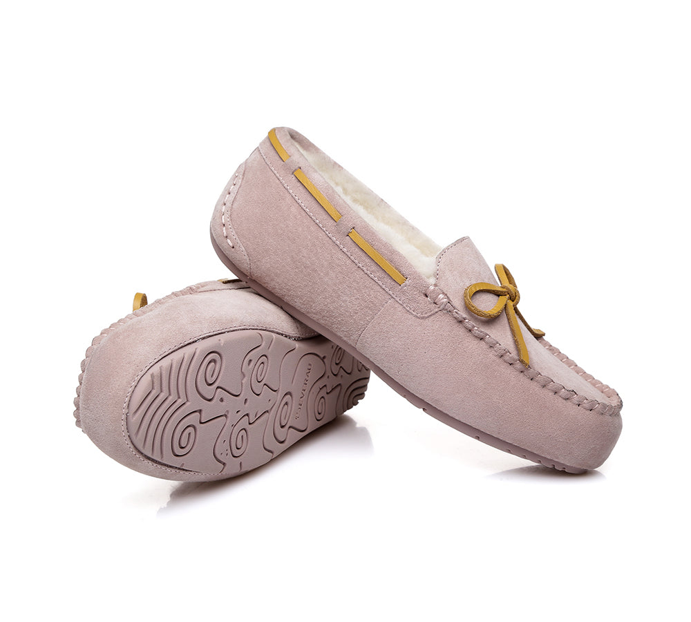 EVERAU® UGG Slippers Women Sheepskin Wool Bow Casual Miracle Moccasins