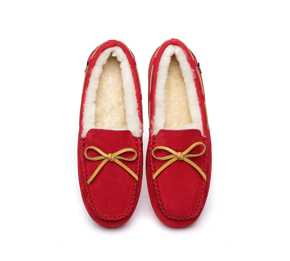 EVERAU® UGG Slippers Women Sheepskin Wool Bow Casual Miracle Moccasins