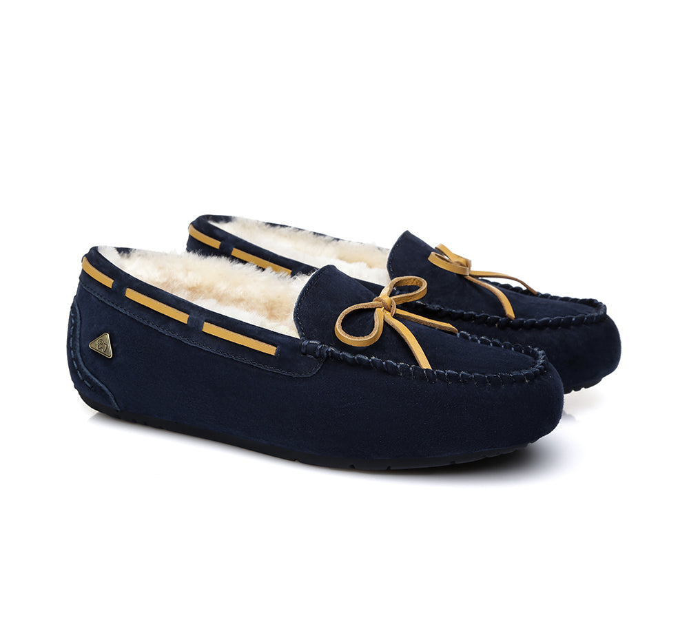 EVERAU® UGG Slippers Women Sheepskin Wool Bow Casual Miracle Moccasins