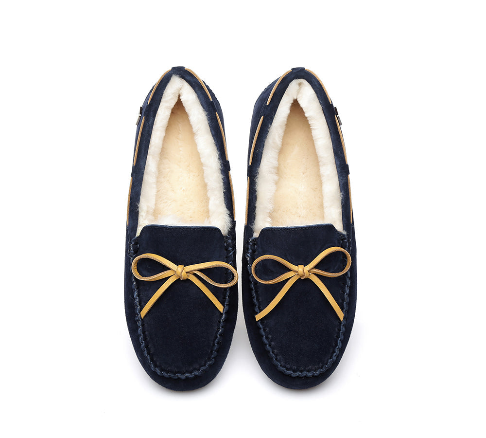 EVERAU® UGG Slippers Women Sheepskin Wool Bow Casual Miracle Moccasins