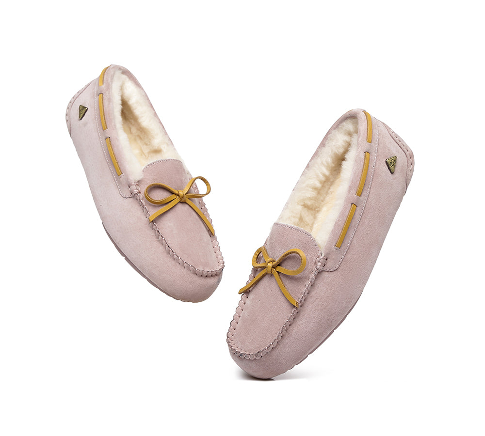 EVERAU® UGG Slippers Women Sheepskin Wool Bow Casual Miracle Moccasins