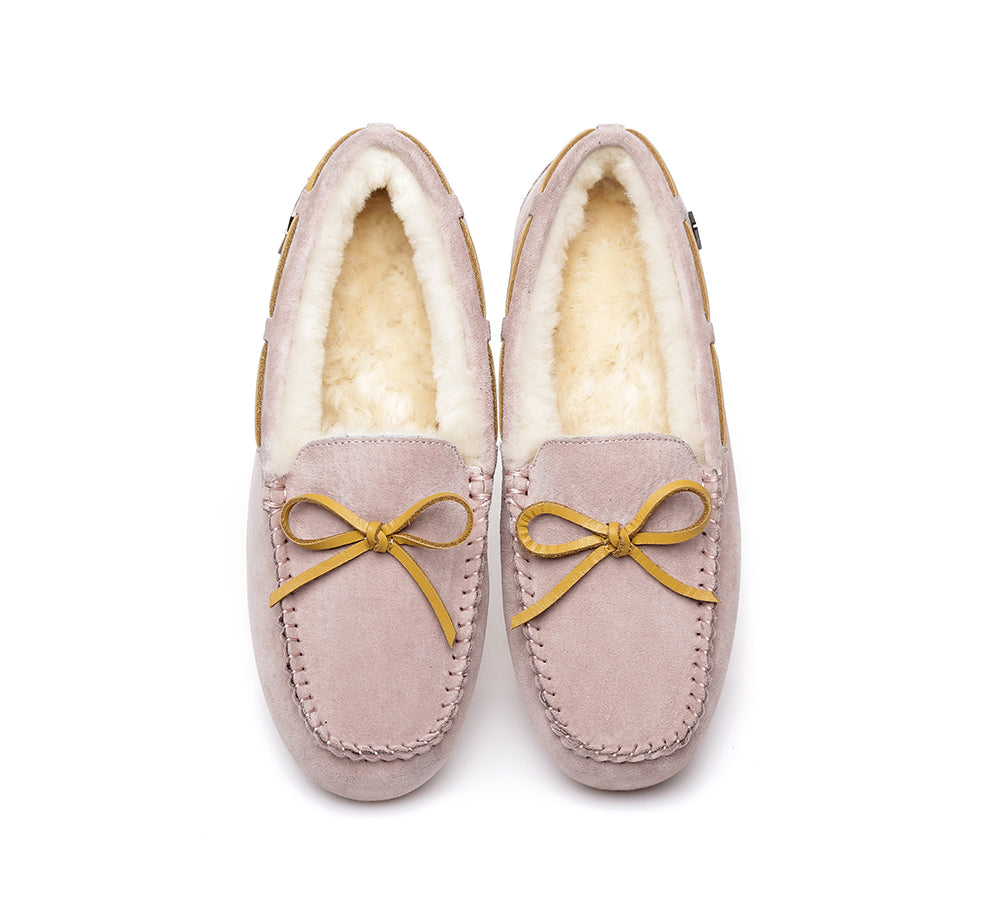 EVERAU® UGG Slippers Women Sheepskin Wool Bow Casual Miracle Moccasins