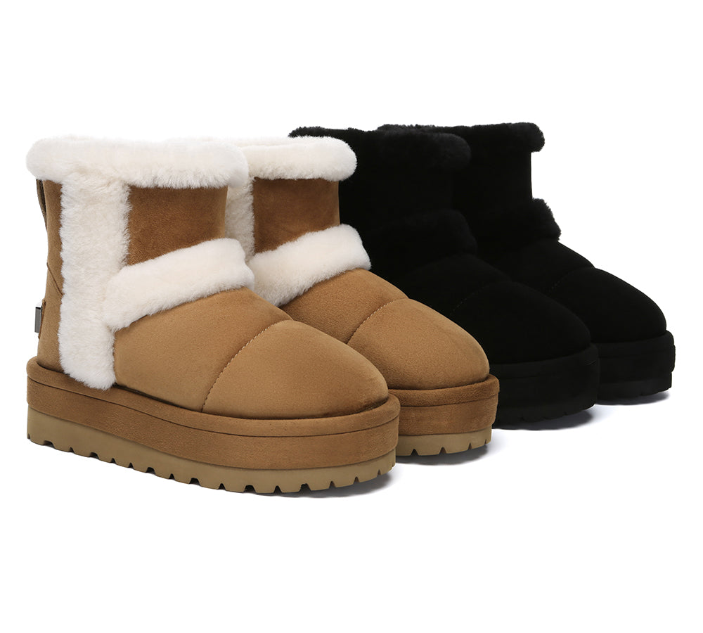 UGG EVERAU® UGG Boots Women Sheepskin Wool Shearling Lined Ankle Platform Udelia