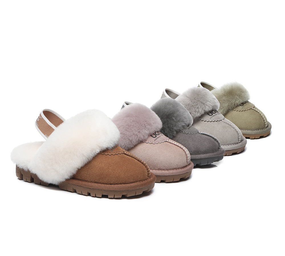 AUSTRALIAN SHEPHERD® UGG Slippers Kids Sheepskin Wool Slingback Waffle Plus