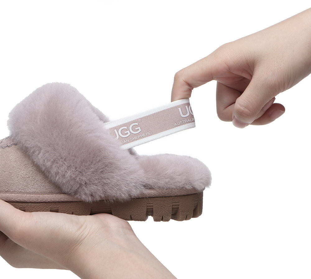 AUSTRALIAN SHEPHERD® UGG Slippers Kids Sheepskin Wool Slingback Waffle Plus