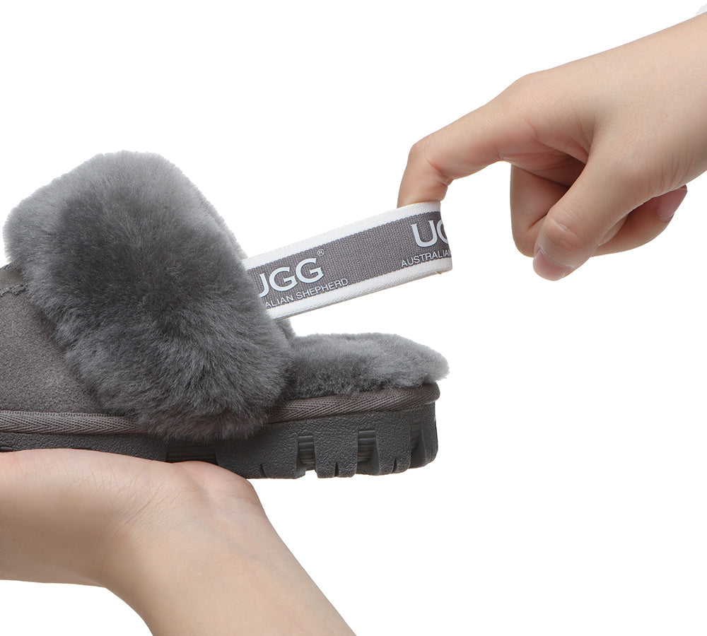 AUSTRALIAN SHEPHERD® UGG Slippers Kids Sheepskin Wool Slingback Waffle Plus