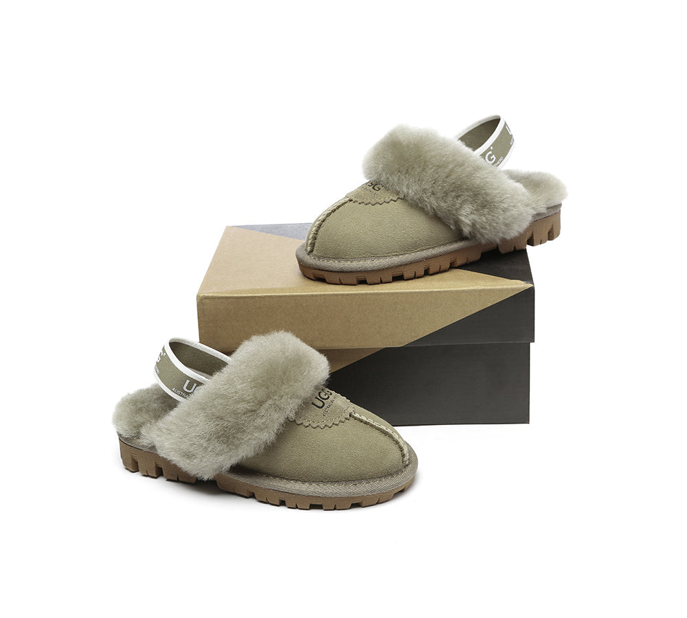 AUSTRALIAN SHEPHERD® UGG Slippers Kids Sheepskin Wool Slingback Waffle Plus