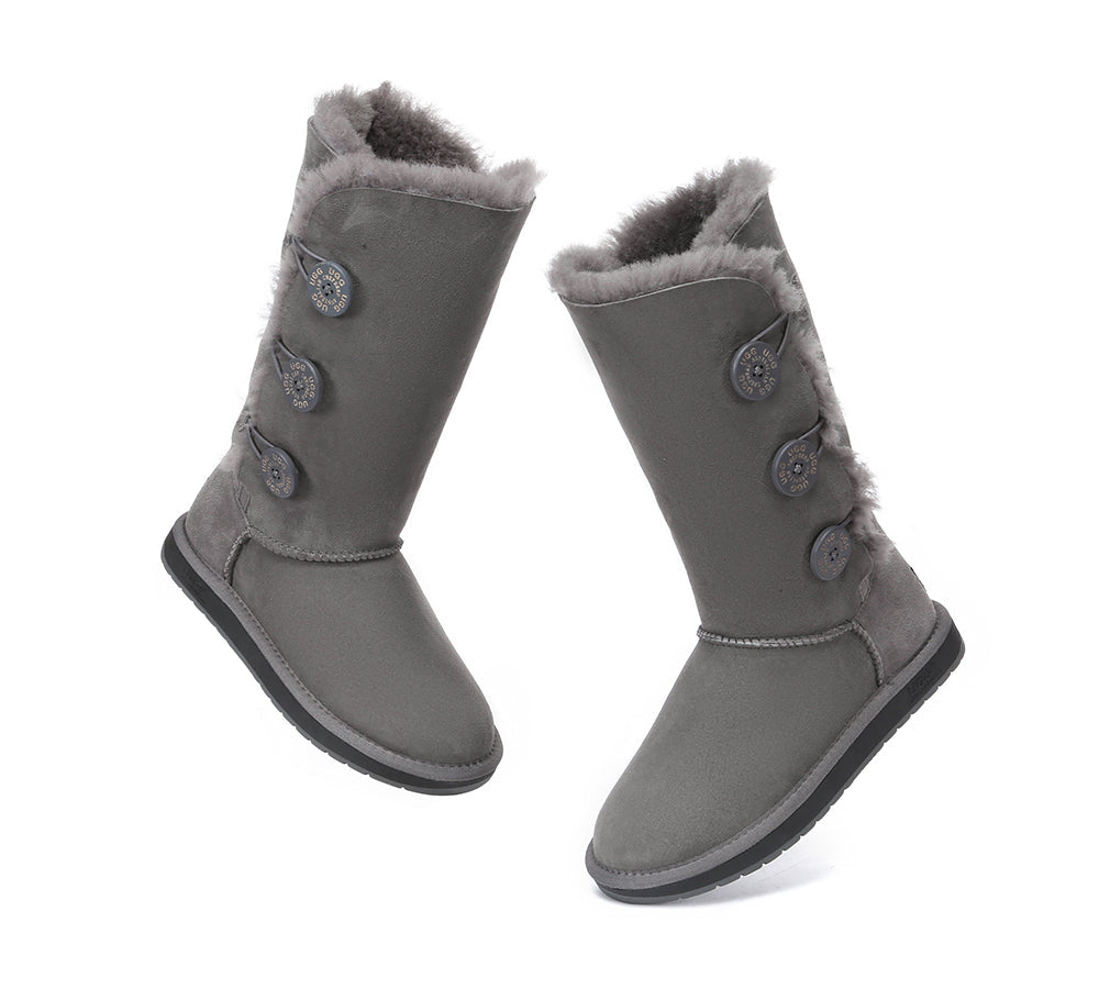 AUSTRALIAN SHEPHERD® UGG Boots Double Face Sheepskin Wool Tall Triple Button