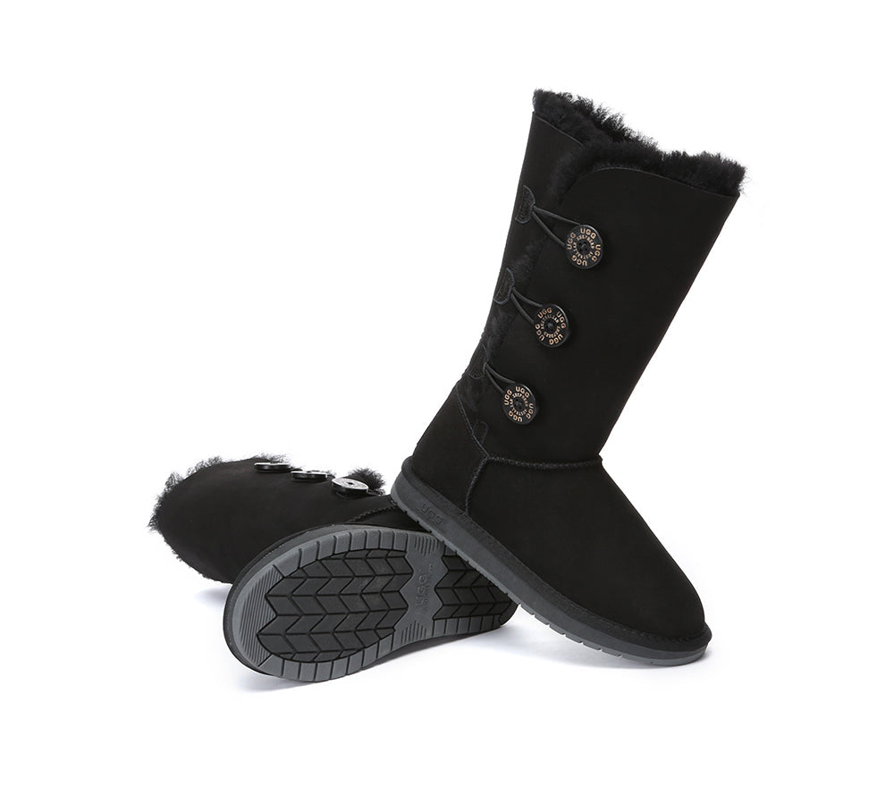 AUSTRALIAN SHEPHERD® UGG Boots Double Face Sheepskin Wool Tall Triple Button