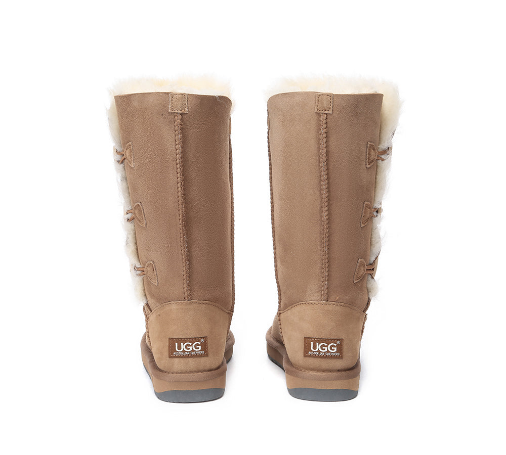 AUSTRALIAN SHEPHERD® UGG Boots Double Face Sheepskin Wool Tall Triple Button