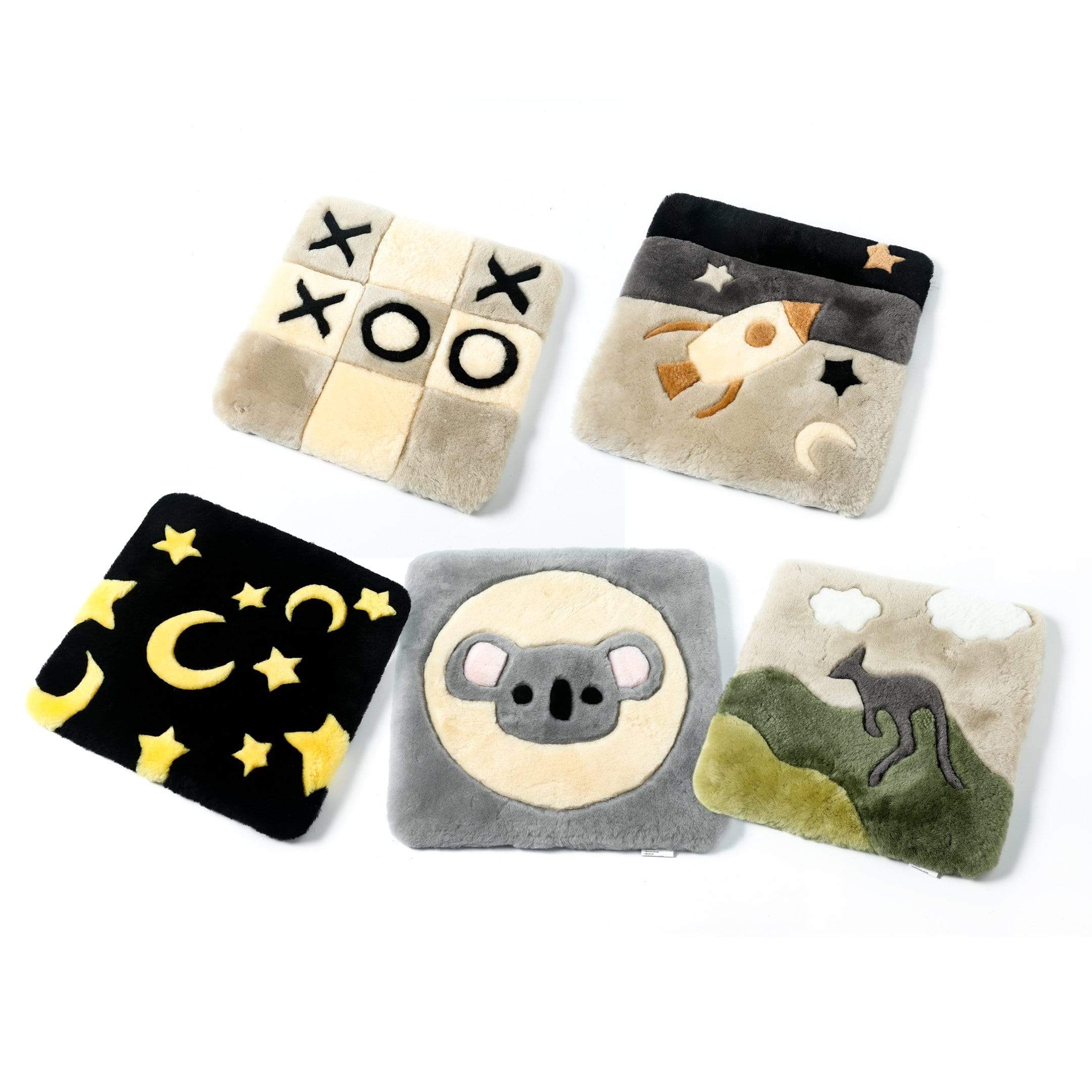 TARRAMARRA® Kids Koala/Star Moon/Rocket/Chessboard/Kangaroo Graphic Pattern Wool Cushion