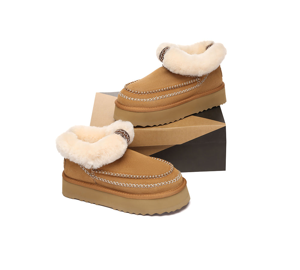 AUSTRALIAN SHEPHERD® UGG Boots Women Sheepskin Wool Collar Ankle Platform Mini Santana