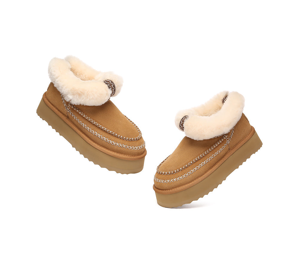 AUSTRALIAN SHEPHERD® UGG Boots Women Sheepskin Wool Collar Ankle Platform Mini Santana
