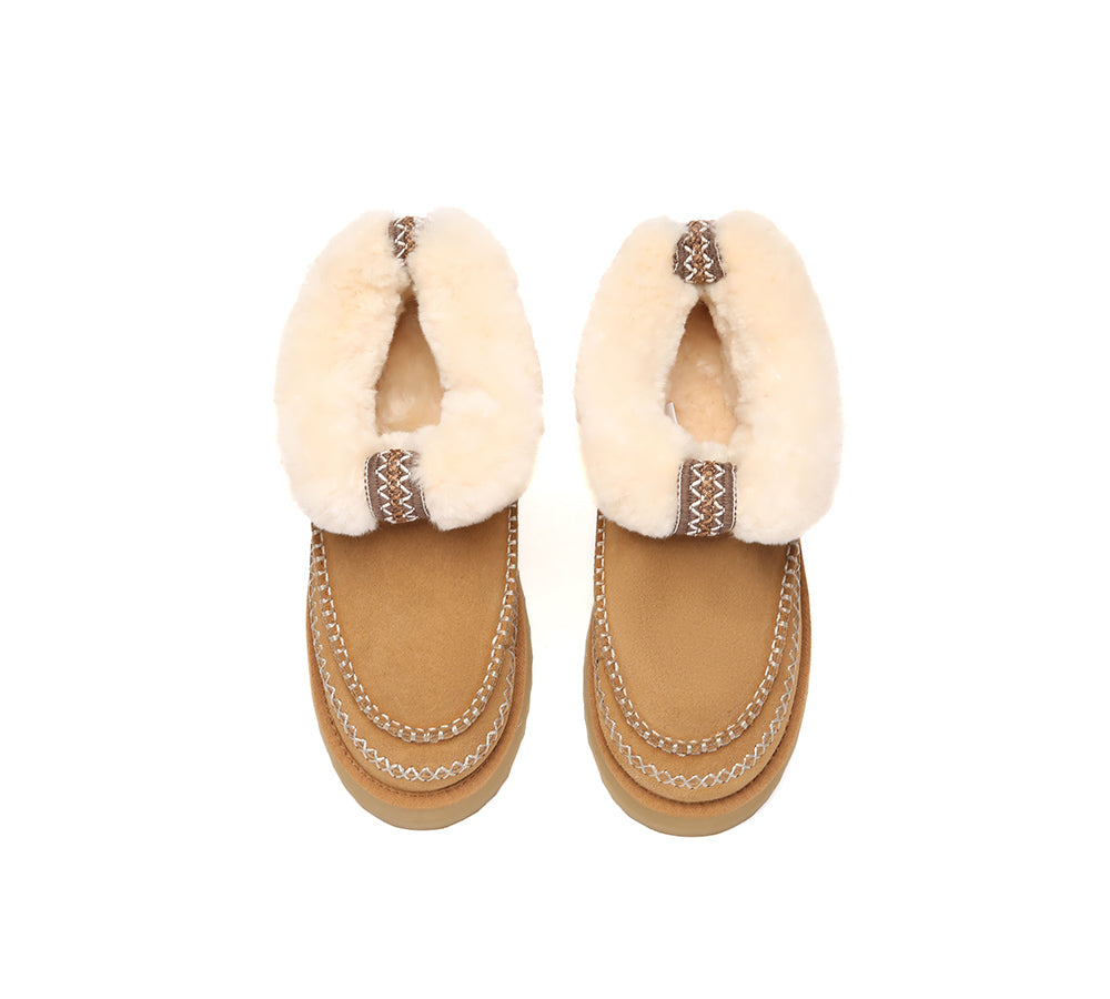 AUSTRALIAN SHEPHERD® UGG Boots Women Sheepskin Wool Collar Ankle Platform Mini Santana