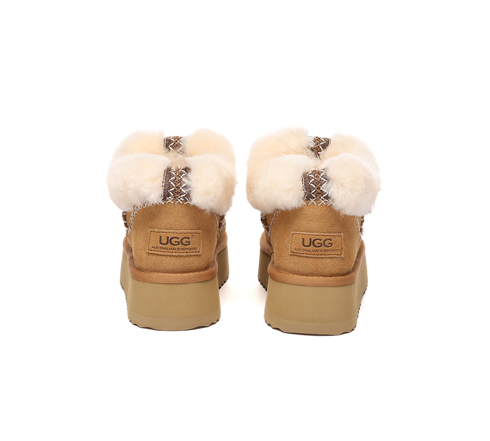 AUSTRALIAN SHEPHERD® UGG Boots Women Sheepskin Wool Collar Ankle Platform Mini Santana