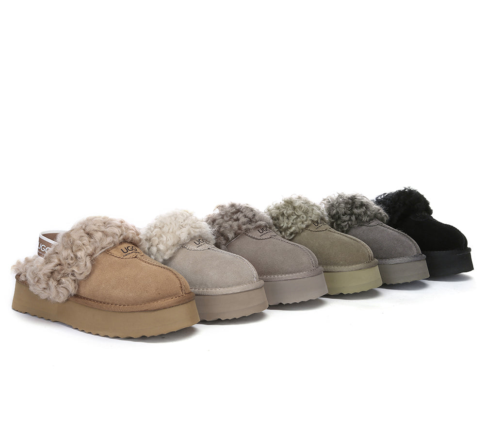 AUSTRALIAN SHEPHERD® 2-Way Style UGG Slippers Women Removable Strap Slingback Platform Waffle Curly