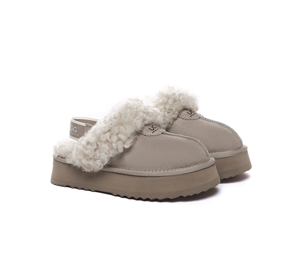 AUSTRALIAN SHEPHERD® 2-Way Style UGG Slippers Women Removable Strap Slingback Platform Waffle Curly