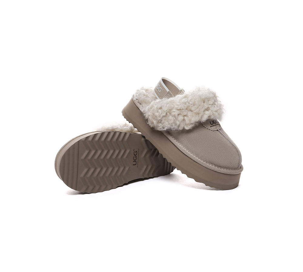 AUSTRALIAN SHEPHERD® 2-Way Style UGG Slippers Women Removable Strap Slingback Platform Waffle Curly