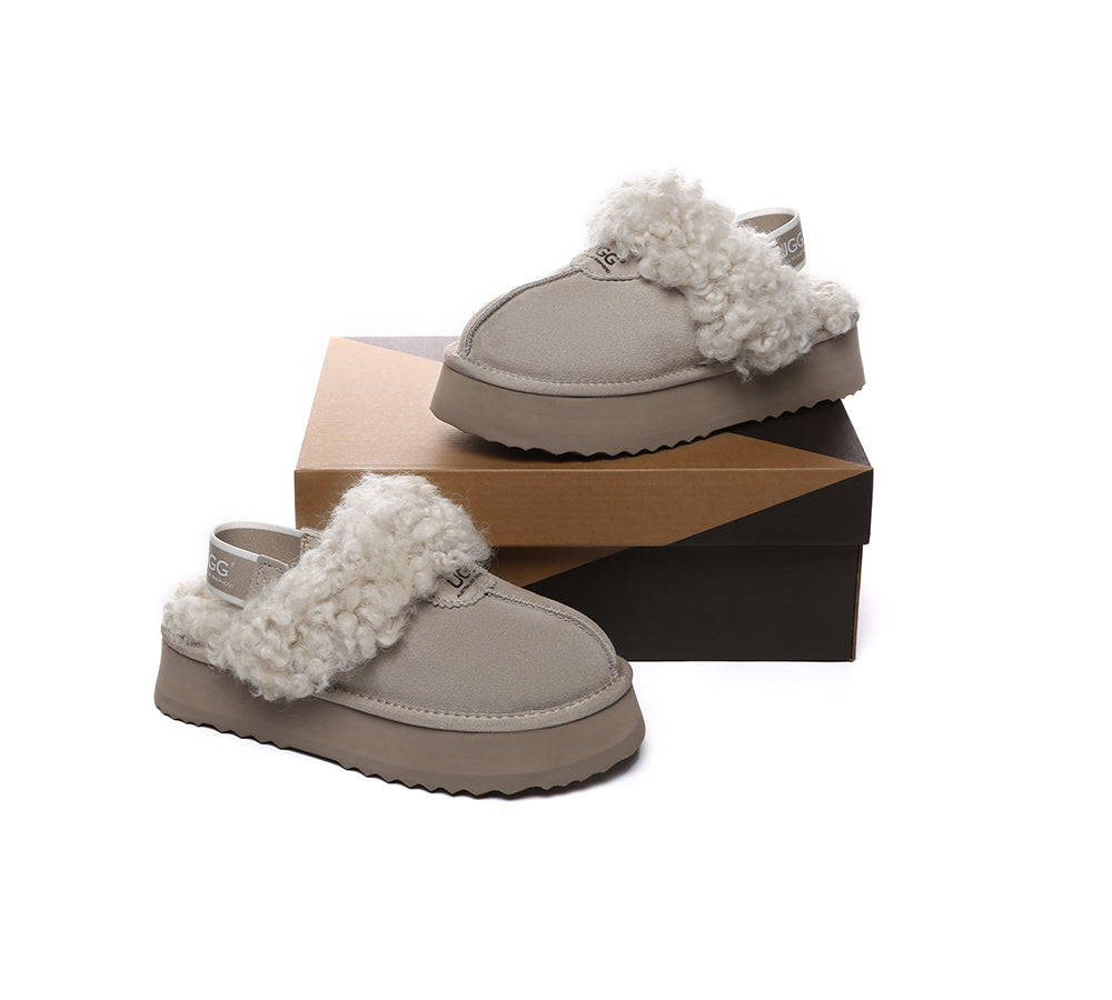 AUSTRALIAN SHEPHERD® 2-Way Style UGG Slippers Women Removable Strap Slingback Platform Waffle Curly