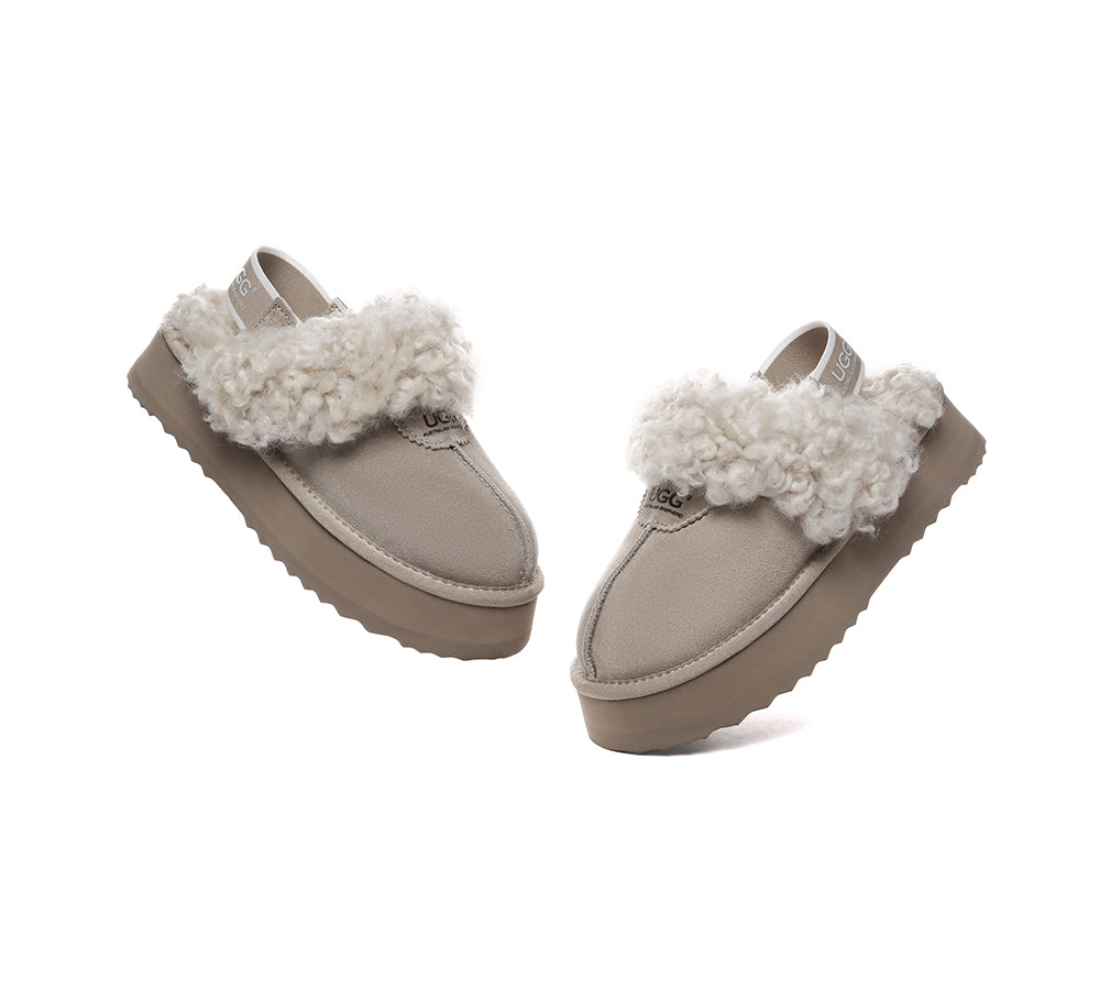 AUSTRALIAN SHEPHERD® 2-Way Style UGG Slippers Women Removable Strap Slingback Platform Waffle Curly