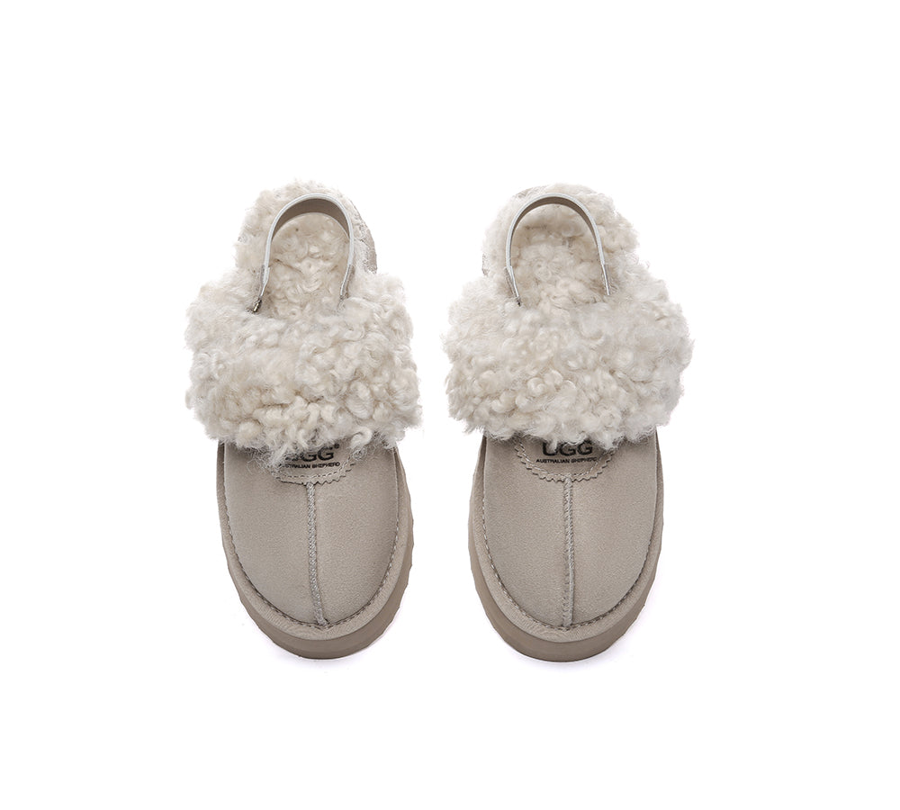 AUSTRALIAN SHEPHERD® 2-Way Style UGG Slippers Women Removable Strap Slingback Platform Waffle Curly