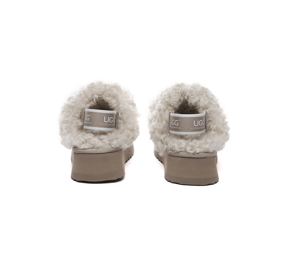 AUSTRALIAN SHEPHERD® 2-Way Style UGG Slippers Women Removable Strap Slingback Platform Waffle Curly